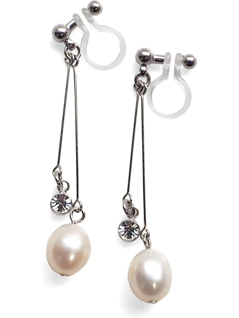 Elegant Clip-On Dangle Earrings with Freshwater Pearls - Non-Pierced Bridal
